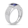 Thumbnail Image 1 of Men's Cushion-Cut Blue and White Lab-Created Sapphire Tri-Sides Triple Row Ribbed Shank Ring in Sterling Silver