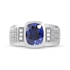 Thumbnail Image 2 of Men's Cushion-Cut Blue and White Lab-Created Sapphire Tri-Sides Triple Row Ribbed Shank Ring in Sterling Silver