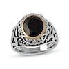 Thumbnail Image 0 of Men's Oval Black Onyx and Filigree Dome Shank Ring in Sterling Silver and 10K Gold