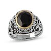 Thumbnail Image 1 of Men's Oval Black Onyx and Filigree Dome Shank Ring in Sterling Silver and 10K Gold