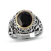 Thumbnail Image 0 of Men's Oval Black Onyx and Filigree Dome Shank Ring in Sterling Silver and 10K Gold