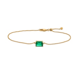 Sideways Octagonal Lab-Created Emerald Solitaire Adjustable Bracelet in 10K Gold - 7.5&quot;
