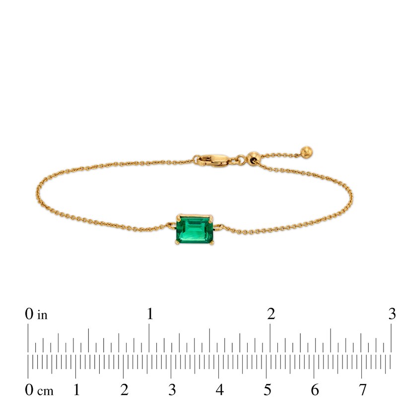 Main Image 4 of Sideways Octagonal Lab-Created Emerald Solitaire Adjustable Bracelet in 10K Gold - 7.5"