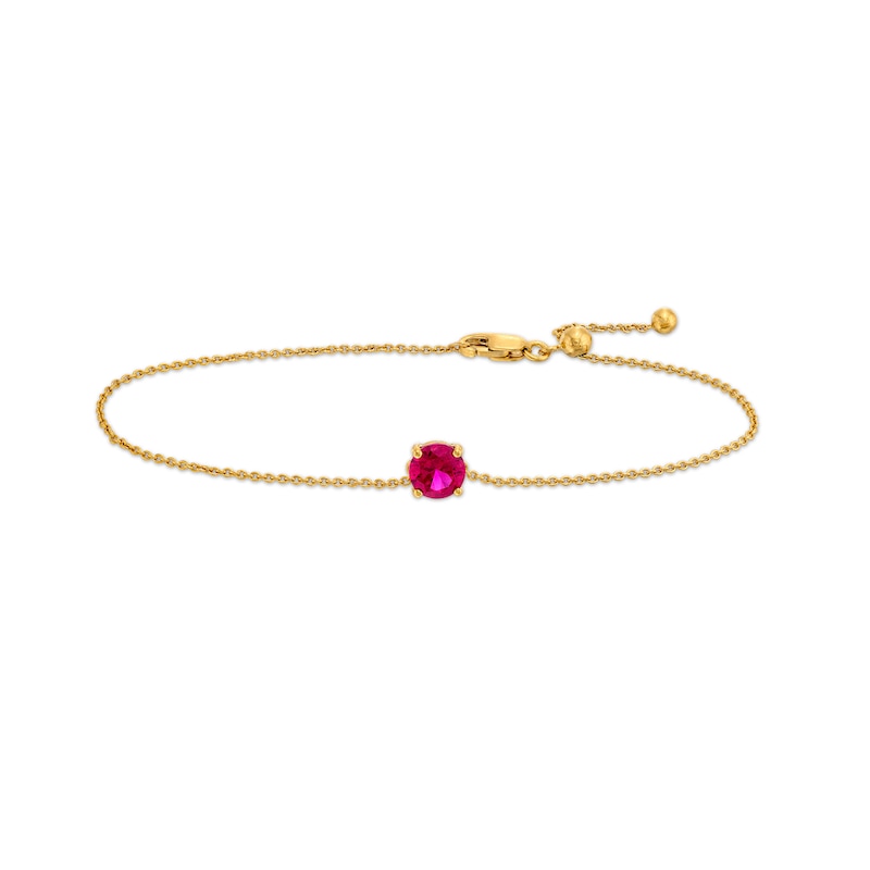 6.0mm Lab-Created Ruby Solitaire Adjustable Bracelet in 10K Gold - 7.5"