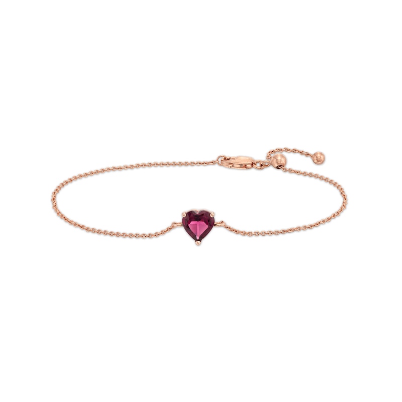 7.0mm Heart-Shaped Rhodolite Garnet Solitaire Adjustable Bracelet in 10K Rose Gold - 7.5"|Peoples Jewellers