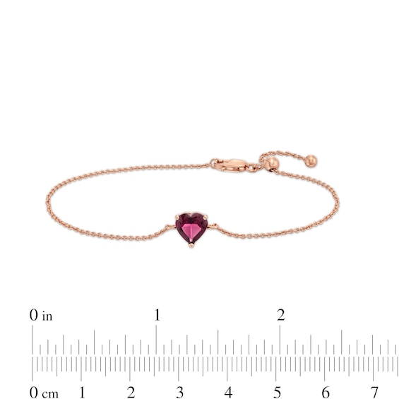 7.0mm Heart-Shaped Rhodolite Garnet Solitaire Adjustable Bracelet in 10K Rose Gold - 7.5"