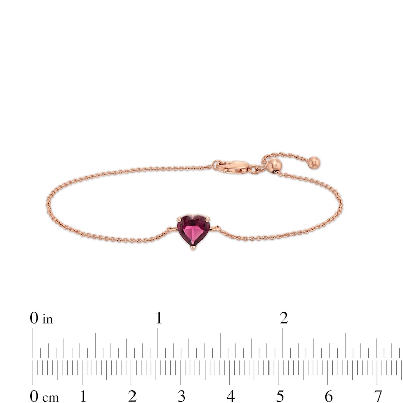 Main Image 4 of 7.0mm Heart-Shaped Rhodolite Garnet Solitaire Adjustable Bracelet in 10K Rose Gold - 7.5"