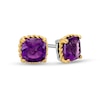 Thumbnail Image 1 of 6.0mm Cushion-Cut Amethyst Solitaire Rope-Textured Frame Stud Earrings in Sterling Silver and 10K Gold