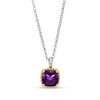 7.0mm Cushion-Cut Amethyst Solitaire Rope-Textured Frame Drop Pendant in Sterling Silver and 10K Gold