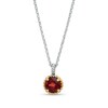 Thumbnail Image 0 of 7.0mm Garnet Solitaire Rope-Textured Frame Drop Pendant in Sterling Silver and 10K Gold