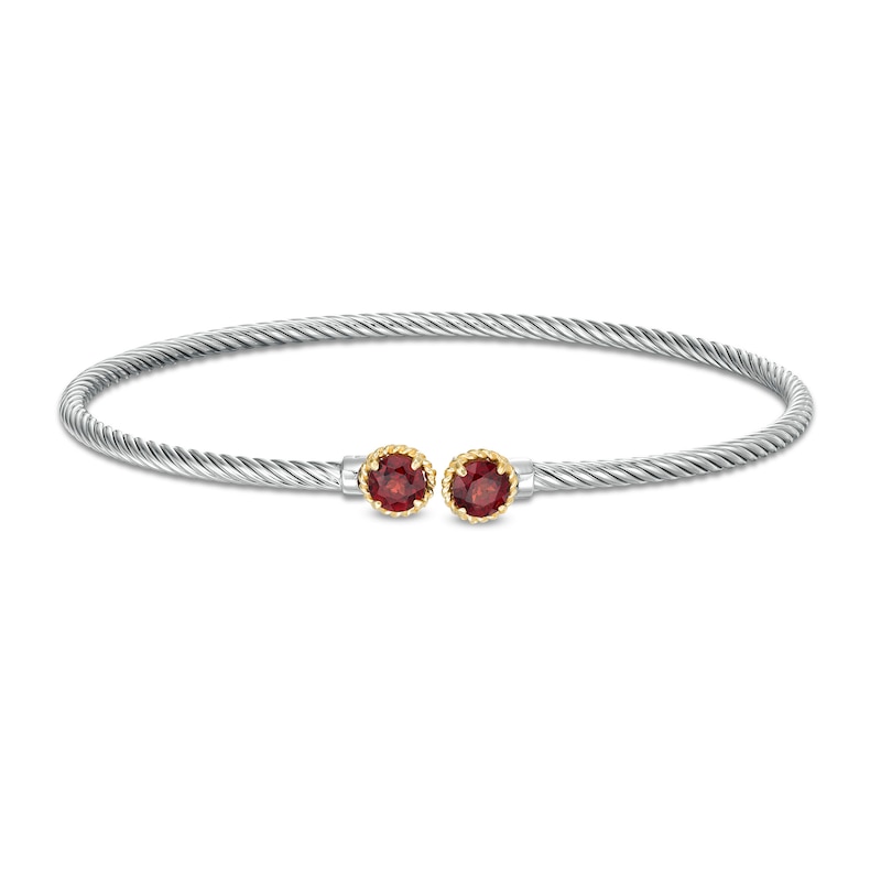 5.0mm Garnet Rope-Textured Frame Twist Cuff in Sterling Silver and 10K Gold|Peoples Jewellers