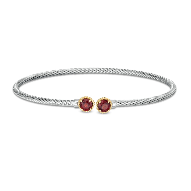 Main Image 1 of 5.0mm Garnet Rope-Textured Frame Twist Cuff in Sterling Silver and 10K Gold
