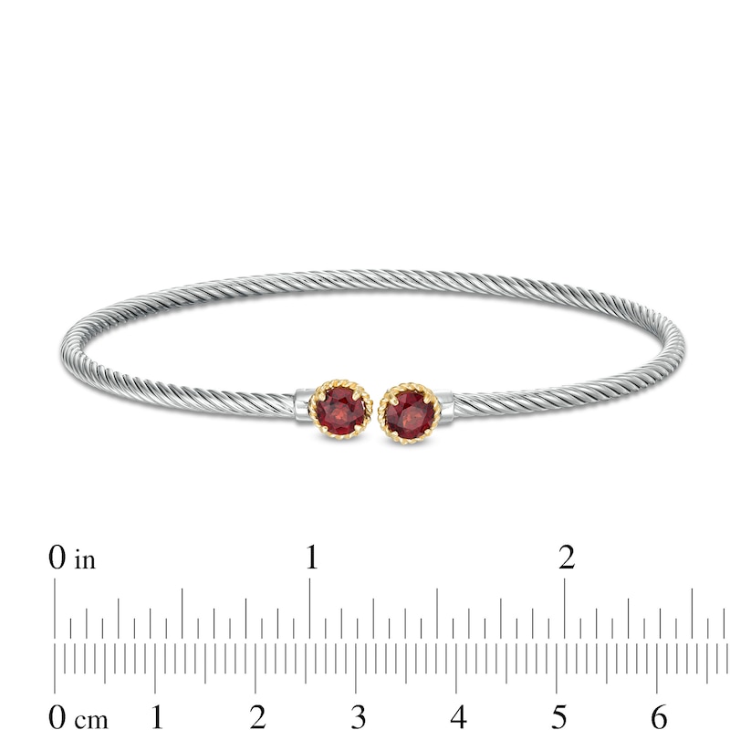 Main Image 3 of 5.0mm Garnet Rope-Textured Frame Twist Cuff in Sterling Silver and 10K Gold