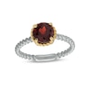 Thumbnail Image 0 of 7.0mm Garnet Solitaire Rope-Textured Frame and Shank Ring in Sterling Silver and 10K Gold