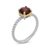 7.0mm Garnet Solitaire Rope-Textured Frame and Shank Ring in Sterling Silver and 10K Gold