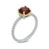 Thumbnail Image 2 of 7.0mm Garnet Solitaire Rope-Textured Frame and Shank Ring in Sterling Silver and 10K Gold