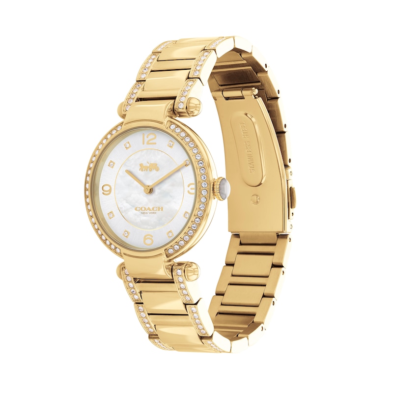 Main Image 2 of Ladies' Coach Cary Crystal Accent Gold-Tone Watch with Mother-of-Pearl Dial (Model: 14503832)