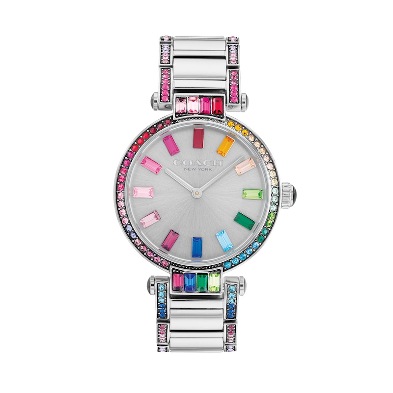 Ladies' Coach Cary Multi-Coloured Rainbow Crystal Accent Watch with Silver-Tone Dial (Model: )|Peoples Jewellers