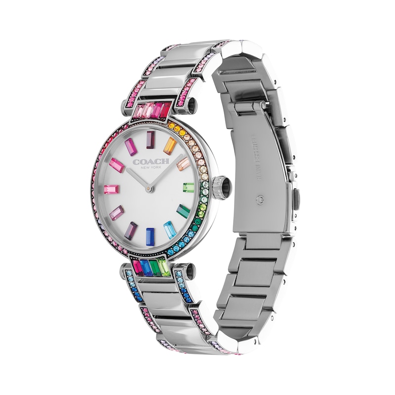 Ladies' Coach Cary Multi-Coloured Rainbow Crystal Accent Watch with Silver-Tone Dial (Model: )|Peoples Jewellers