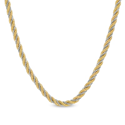 Men's 2.43mm Box and Rope Twist Chain Necklace in Hollow 10K Two-Tone Gold – 20"