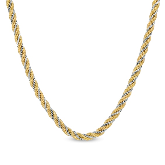 Men's 2.43mm Hollow Box and Rope Twist Chain Necklace in 10K Two-Tone