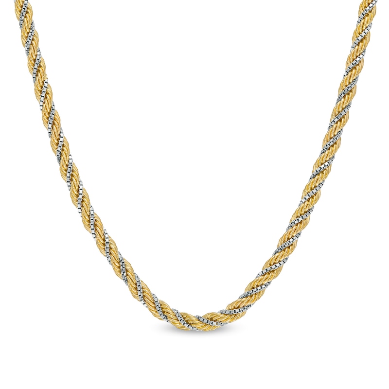 Men's 2.43mm Box and Rope Twist Chain Necklace in Hollow 10K Two-Tone Gold – 20"|Peoples Jewellers