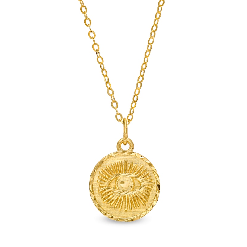 Diamond-Cut Evil Eye Disc Pendant in 10K Gold|Peoples Jewellers