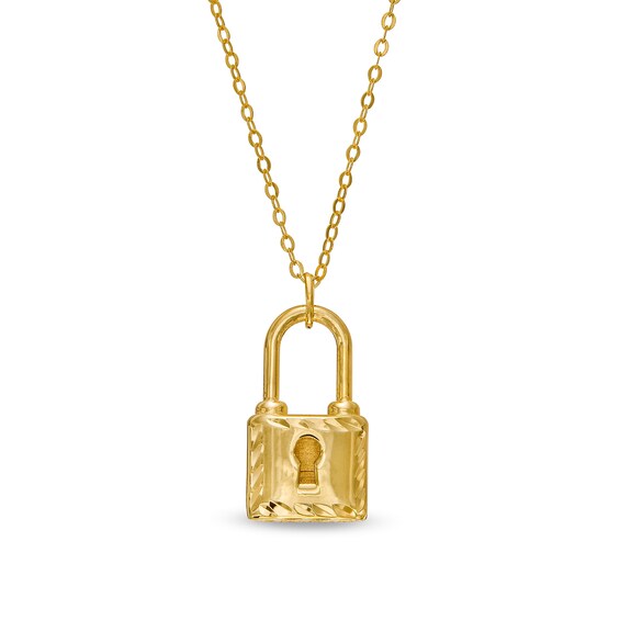 Diamond-Cut Lock Pendant in 10K Gold