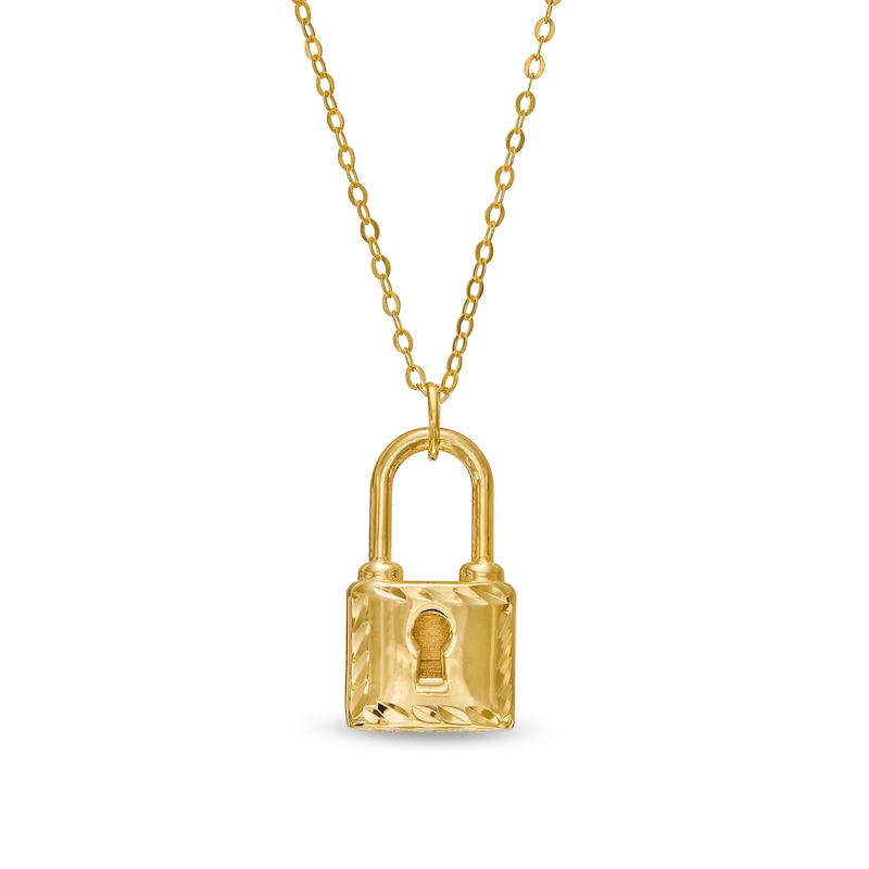 Diamond-Cut Lock Pendant in 10K Gold|Peoples Jewellers