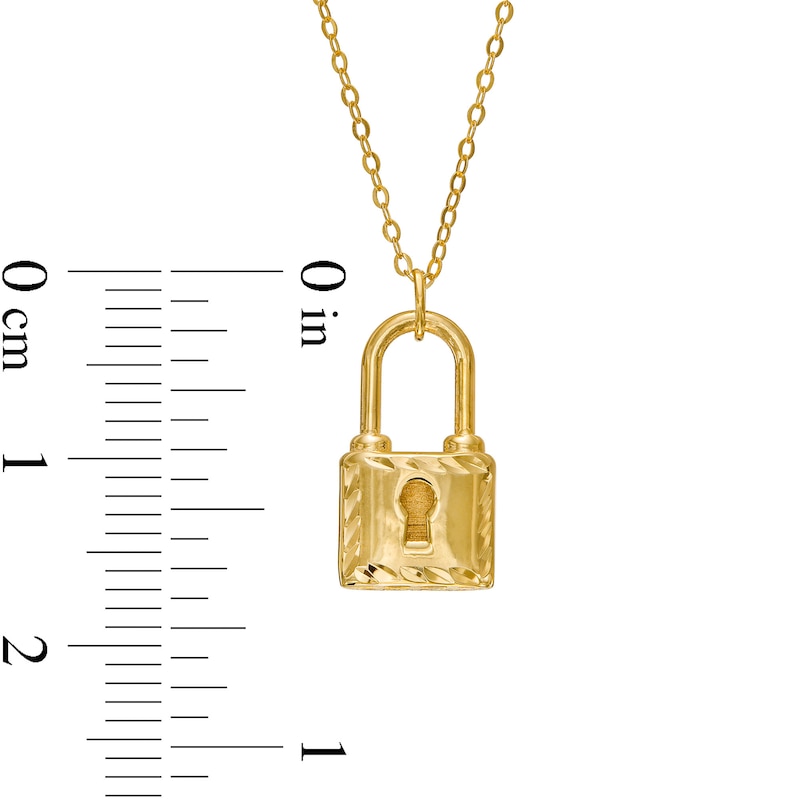 Diamond-Cut Lock Pendant in 10K Gold