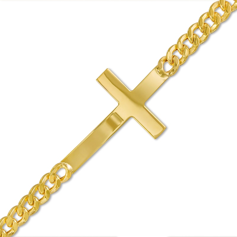 Sideways Cross and Curb Chain Bracelet in Hollow 10K Gold – 8.5"