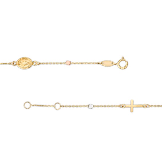 Child's Diamond-Cut Beaded Rosary Bracelet in Hollow 14K Tri-Tone Gold - 6"