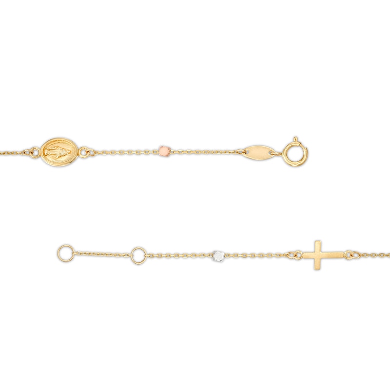 Main Image 2 of Child's Diamond-Cut Beaded Rosary Bracelet in Hollow 14K Tri-Tone Gold - 6"