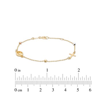 Child's Diamond-Cut Beaded Rosary Bracelet in Hollow 14K Tri-Tone Gold - 6"