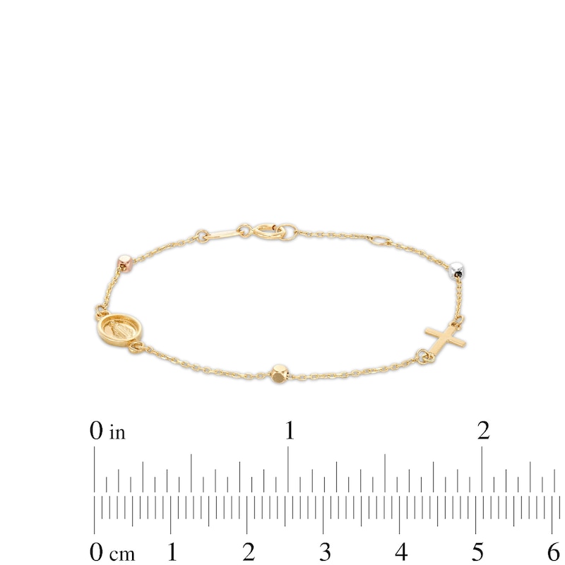 Main Image 3 of Child's Diamond-Cut Beaded Rosary Bracelet in Hollow 14K Tri-Tone Gold - 6"