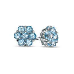 3.5mm Aquamarine Flower Stud Earrings in Sterling Silver