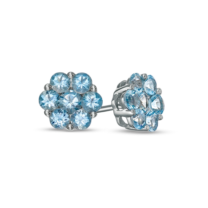 Main Image 1 of 3.5mm Aquamarine Flower Stud Earrings in Sterling Silver
