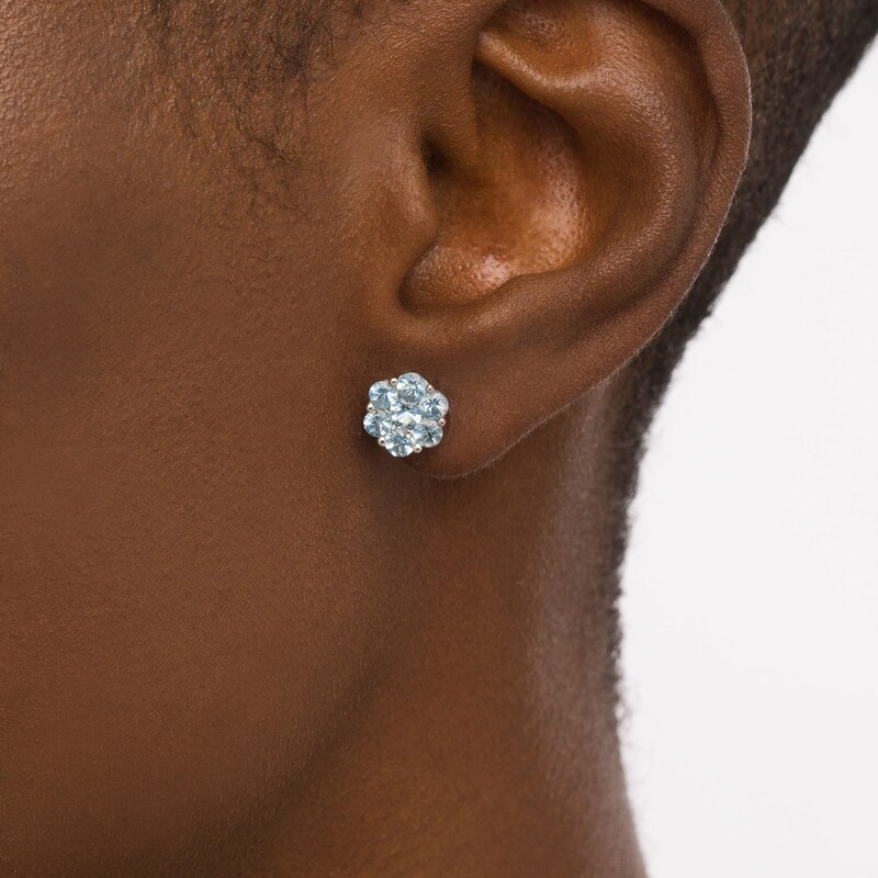 Main Image 2 of 3.5mm Aquamarine Flower Stud Earrings in Sterling Silver