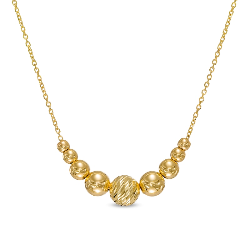 Main Image 1 of Multi-Finish Graduated Bead Necklace in 14K Gold