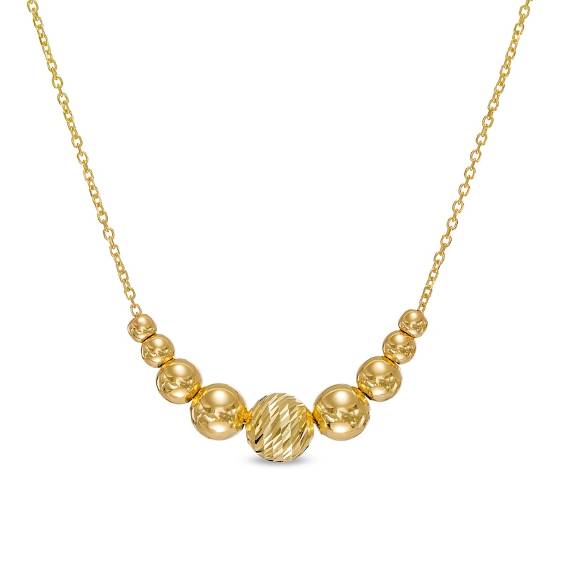 Italian Gold Multi-Finish Graduated Bead Necklace in 14K Gold