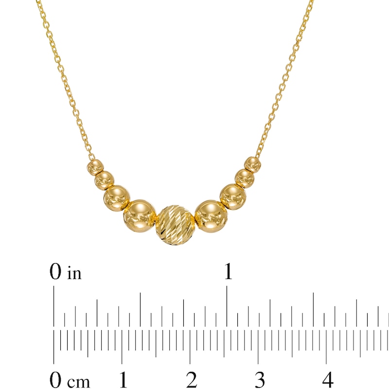 Italian Gold Multi-Finish Graduated Bead Necklace in 14K Gold