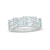 Thumbnail Image 0 of Sideways Baguette Aquamarine and 0.20 CT. T.W. Diamond Duos Alternating Double Row Band in 10K White Gold