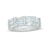 Thumbnail Image 0 of Sideways Baguette Aquamarine and 0.20 CT. T.W. Diamond Duos Alternating Double Row Band in 10K White Gold