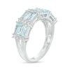 Thumbnail Image 2 of Sideways Baguette Aquamarine and 0.20 CT. T.W. Diamond Duos Alternating Double Row Band in 10K White Gold