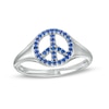Thumbnail Image 0 of Blue Lab-Created Sapphire Peace Sign Dome Ring in 10K White Gold - Size 7