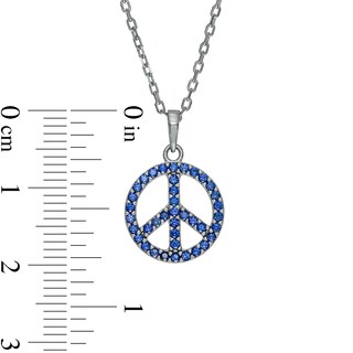 Blue Lab-Created Sapphire Peace Sign Pendant in 10K White Gold