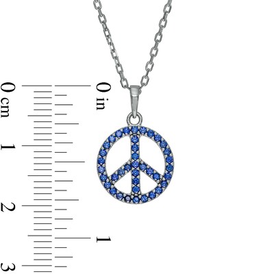 Blue Lab-Created Sapphire Peace Sign Pendant in 10K White Gold