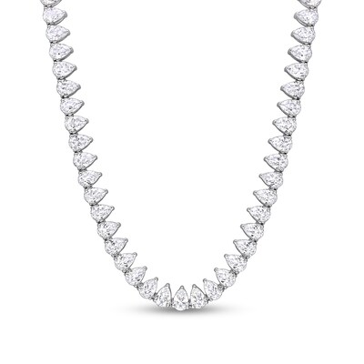 Pear-Shaped White Lab-Created Sapphire Tennis Necklace in Sterling Silver