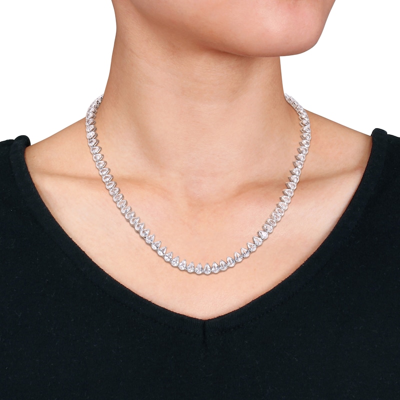 Main Image 2 of Pear-Shaped White Lab-Created Sapphire Tennis Necklace in Sterling Silver