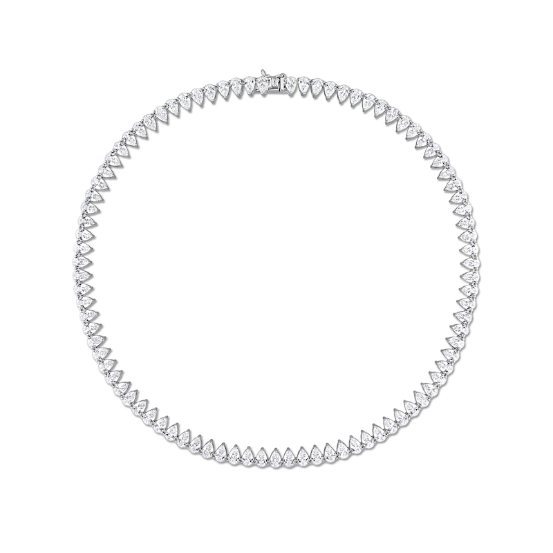 Main Image 3 of Pear-Shaped White Lab-Created Sapphire Tennis Necklace in Sterling Silver